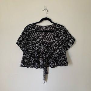 Daisy print tie-front blouse